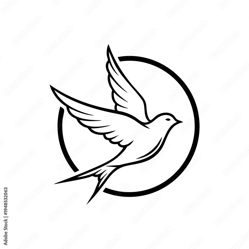 Obraz premium a black and white dove flying in a circle.