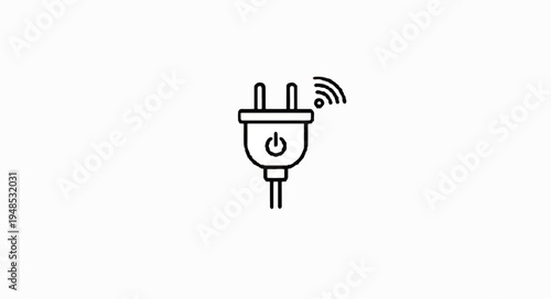 A line art icon depicting a smart electrical plug with a power button and wireless connectivity symbol, representing modern home automation.