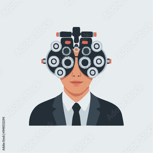 Man wearing an eye examination device.