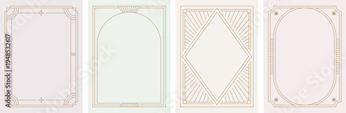 Vintage Art Deco luxury background collection with gold frame. Elegant retro line art templates with decorative linear borders.