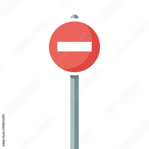 Red circular traffic sign with white horizontal bar, no entry symbol against white background