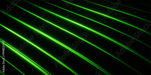 An abstract green background featuring glowing rays and bright digital lines that create a dynamic motion wave of light and energy for a modern wallpaper design