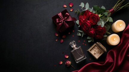 Brazilian Valentine's Day: Luxury Gift Rose and Candle Flat Lay