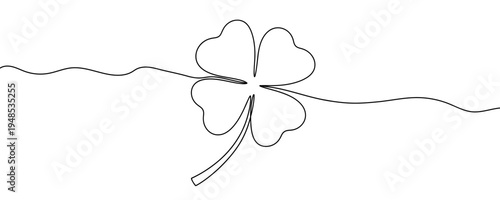 Four-leaf clover in line art style. Minimalist drawing of a symbol of luck and success, made in a single continuous line. Vector illustration.