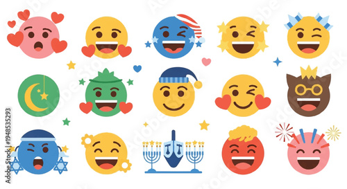 Vibrant emojis celebrate diverse emotions and cultures with joy.