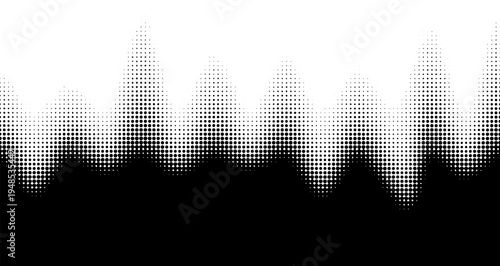 Abstract black and white halftone pattern. Dynamic transition from solid black to white. Vector illustration.