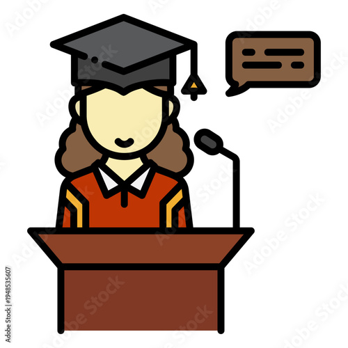 Graduation Speech at Podium with Microphone