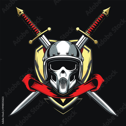vector image of motocross helmet and sword