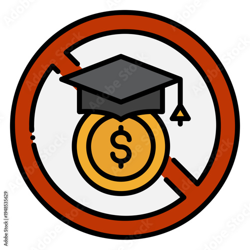 No Tuition Fees Concept with Graduation Cap and Dollar Sign
