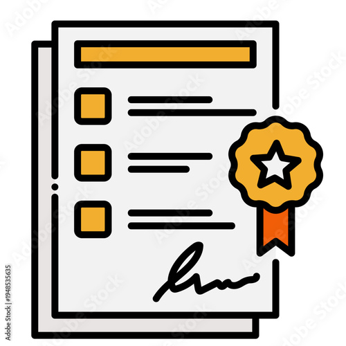 Certificate Icon with Seal of Approval and Signature