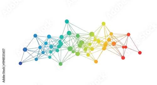 A network of colorful nodes and lines forms a complex web structure.