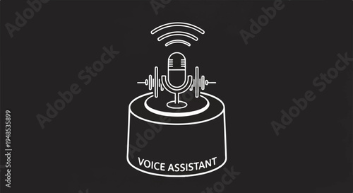 A sleek voice assistant device with a microphone and sound waves on top