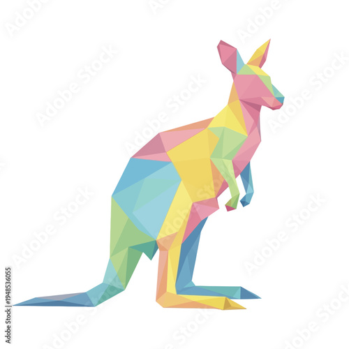 Colorful low poly kangaroo illustration, abstract geometric animal art