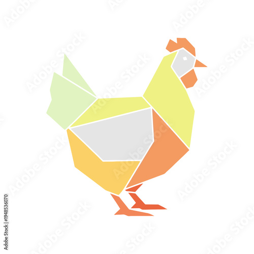 Geometric Chicken Illustration - Polygonal Style, Abstract Farm Animal Art