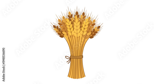 Illustration of a golden wheat sheaf tied with string isolated on white background