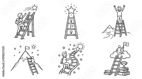 ambition ladder, Hand-drawn outline doodle sketches vector set collection , white background , PNG and SVG isolate