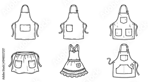 apron, Hand-drawn outline doodle sketches vector set collection , white background , PNG and SVG isolate