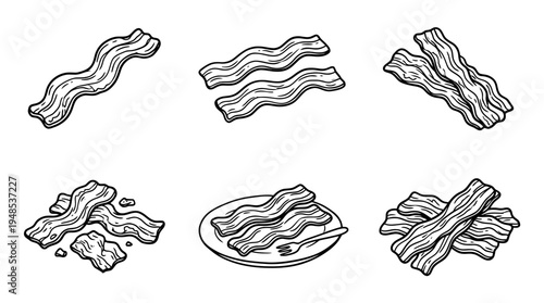 bacon, Hand-drawn outline doodle sketches vector set collection , white background , PNG and SVG isolate