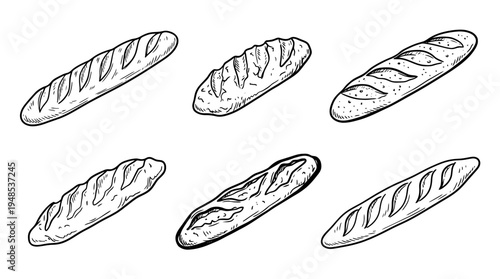 baguette, Hand-drawn outline doodle sketches vector set collection , white background , PNG and SVG isolate