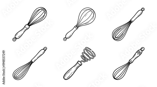 baking whisk, Hand-drawn outline doodle sketches vector set collection , white background , PNG and SVG isolate