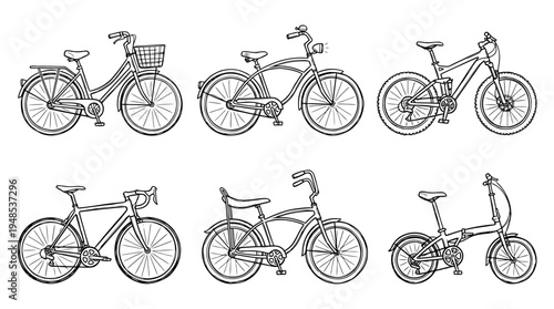 bicycle, Hand-drawn outline doodle sketches vector set collection , white background , PNG and SVG isolate