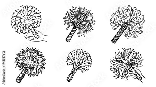 cheerleading pompom, Hand-drawn outline doodle sketches vector set collection , white background , PNG and SVG isolate