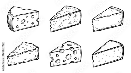 cheese wedge, Hand-drawn outline doodle sketches vector set collection , white background , PNG and SVG isolate