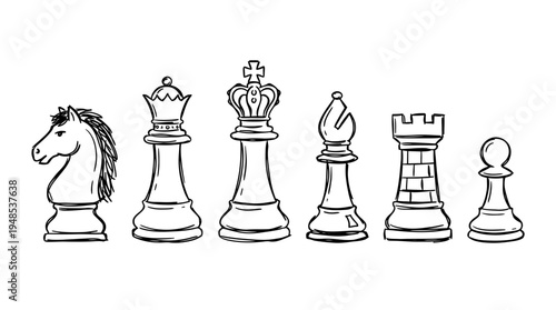 chess piece, Hand-drawn outline doodle sketches vector set collection , white background , PNG and SVG isolate