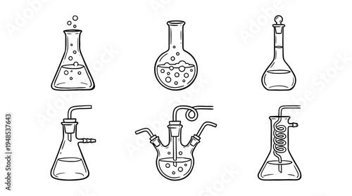chemical flask, Hand-drawn outline doodle sketches vector set collection , white background , PNG and SVG isolate