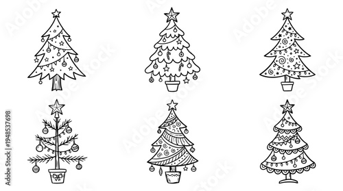 christmas tree, Hand-drawn outline doodle sketches vector set collection , white background , PNG and SVG isolate