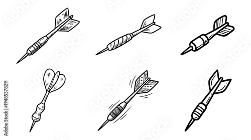 darts, Hand-drawn outline doodle sketches vector set collection , white background , PNG and SVG isolate