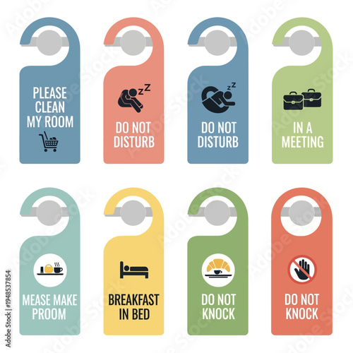 Hotel Door Hangers: Do Not Disturb, Clean Room, Meeting, Breakfast, Knock