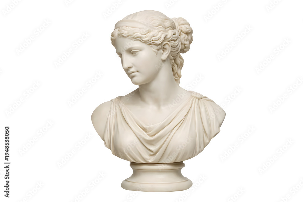Fototapeta premium Classical white marble female bust statue isolated on white background