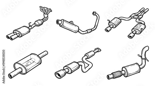 exhaust pipe, Hand-drawn outline doodle sketches vector set collection , white background , PNG and SVG isolate