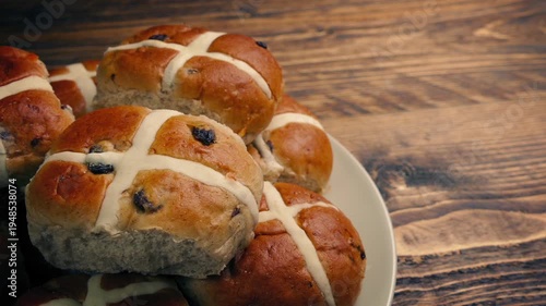 Plate Of Hot Cross Buns On Table