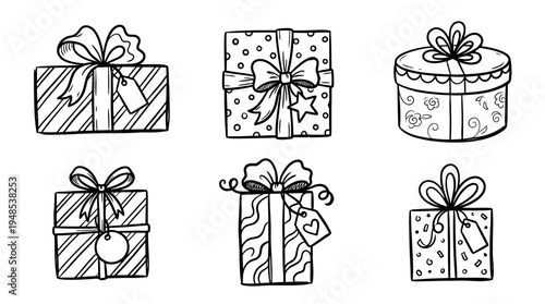 gift box, Hand-drawn outline doodle sketches vector set collection , white background , PNG and SVG isolate