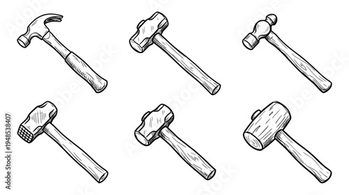 hammer, Hand-drawn outline doodle sketches vector set collection , white background , PNG and SVG isolate