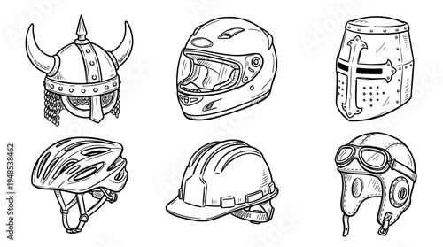 helmet, Hand-drawn outline doodle sketches vector set collection , white background , PNG and SVG isolate
