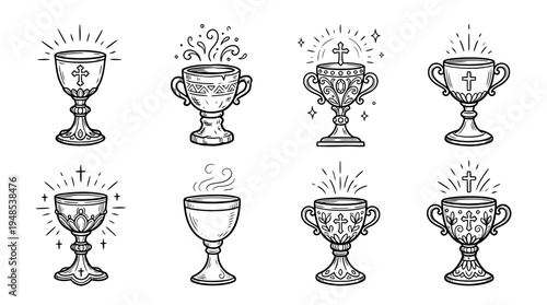 holy grail, Hand-drawn outline doodle sketches vector set collection , white background , PNG and SVG isolate