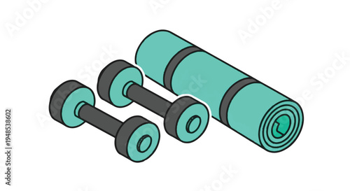 A person uses dumbbells with a yoga mat for fitness training indoors