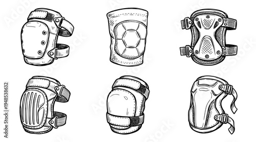 knee pad, Hand-drawn outline doodle sketches vector set collection , white background , PNG and SVG isolate