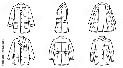 lab coat, Hand-drawn outline doodle sketches vector set collection , white background , PNG and SVG isolate