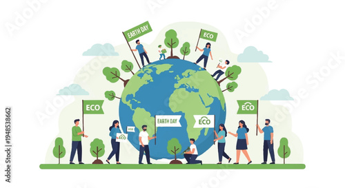 People around the globe holding eco friendly signs in nature