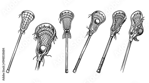 lacrosse stick, Hand-drawn outline doodle sketches vector set collection , white background , PNG and SVG isolate