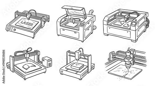 laser cutter, Hand-drawn outline doodle sketches vector set collection , white background , PNG and SVG isolate