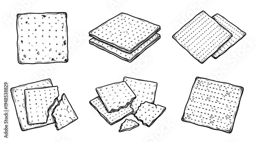 matzo, Hand-drawn outline doodle sketches vector set collection , white background , PNG and SVG isolate