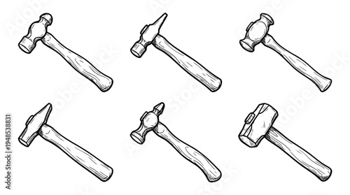 metalworking hammer, Hand-drawn outline doodle sketches vector set collection , white background , PNG and SVG isolate