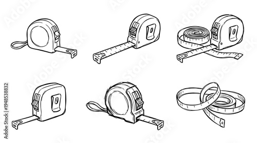measuring tape, Hand-drawn outline doodle sketches vector set collection , white background , PNG and SVG isolate
