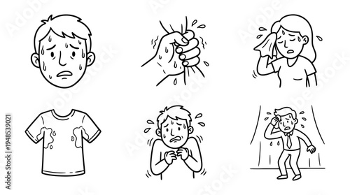 nervous swaet, Hand-drawn outline doodle sketches vector set collection , white background , PNG and SVG isolate