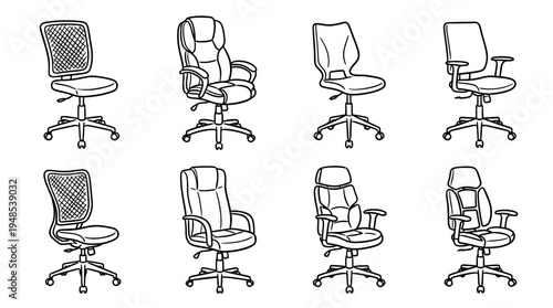 office chair, Hand-drawn outline doodle sketches vector set collection , white background , PNG and SVG isolate